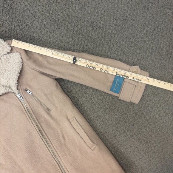 Aritzia Wilfred Free Jacket Womens Medium Beige Virgin Wool Shearling Motto Cozy - Picture 7 of 16
